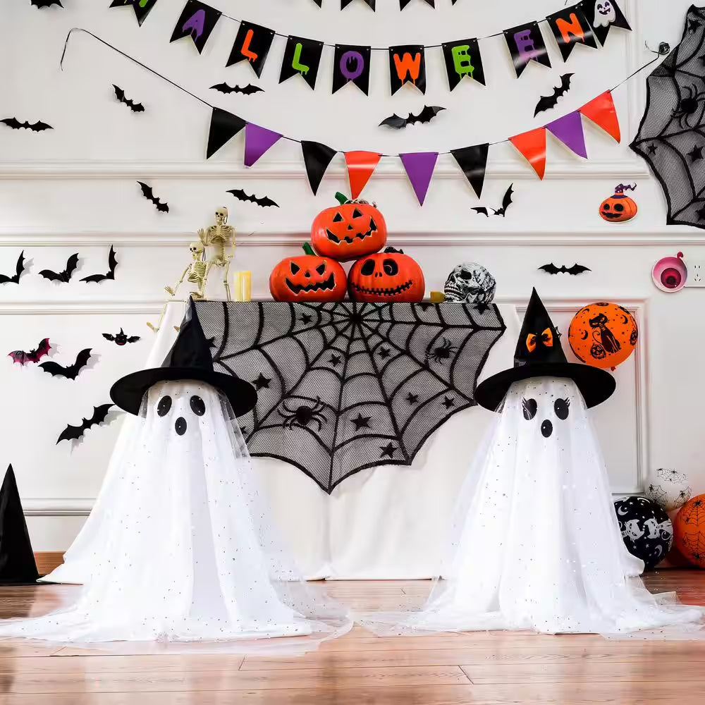 2-Piece 23.6 In. Halloween Spooky Ghost with String Lights and Remote Control, Battery Operated Halloween Table Decor