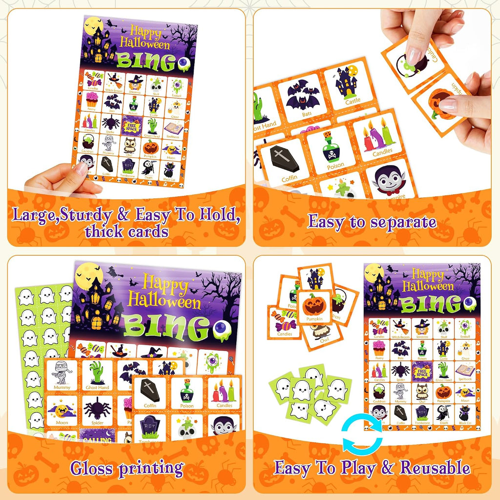 Halloween Games - Halloween Bingo for Kids | Halloween Party Favors - 24 Players Halloween Toys Gifts Party Supplies | Halloween Crafts Accessories Treats Activities for Family