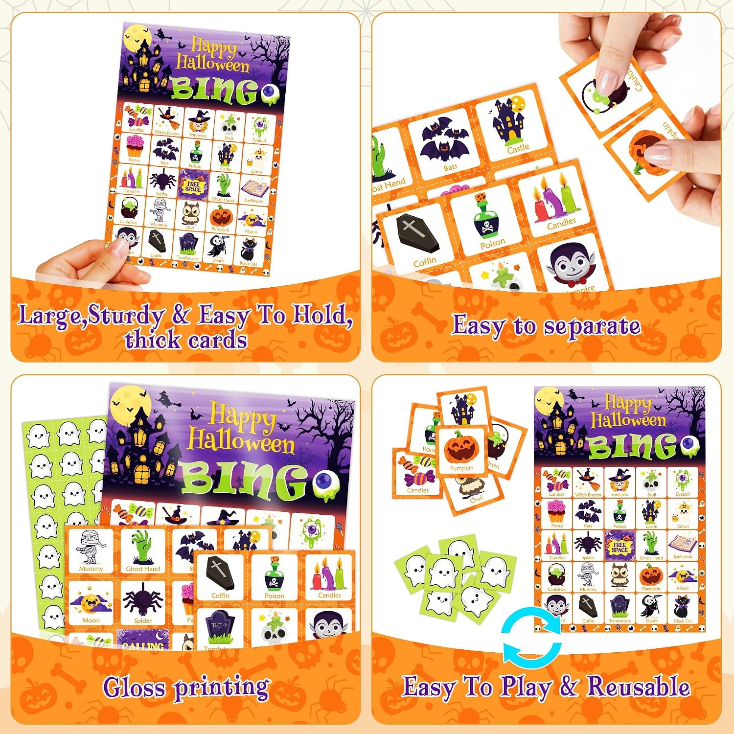 Halloween Games - Halloween Bingo for Kids | Halloween Party Favors - 24 Players Halloween Toys Gifts Party Supplies | Halloween Crafts Accessories Treats Activities for Family
