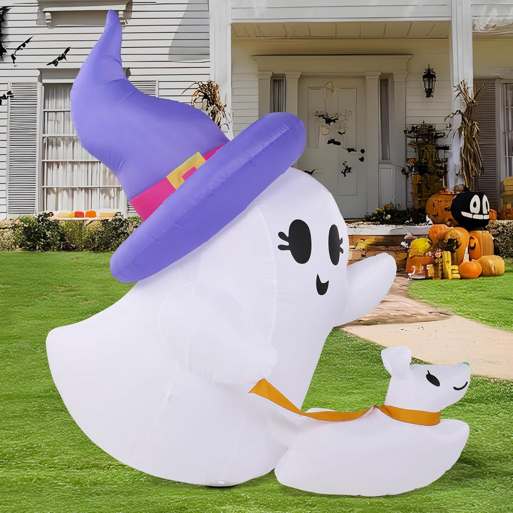 Joyfy 6 Ft Halloween Inflatable Ghost Walking Dog,Cute White Blow up Decor with LED Lights,Outdoor Yard Decoration for Garden,Lawn,Party