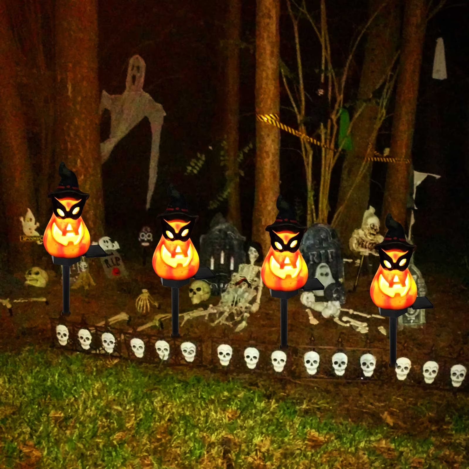 Blukids Halloween Solar Pumpkin Stake Lights Outdoor Halloween Pumpkin Pathway Lights Decorations Waterproof Pumpkin Stake Lamps for Garden Balcony Yard Lawn Pathway Home Party Decoration,17.7"(A)