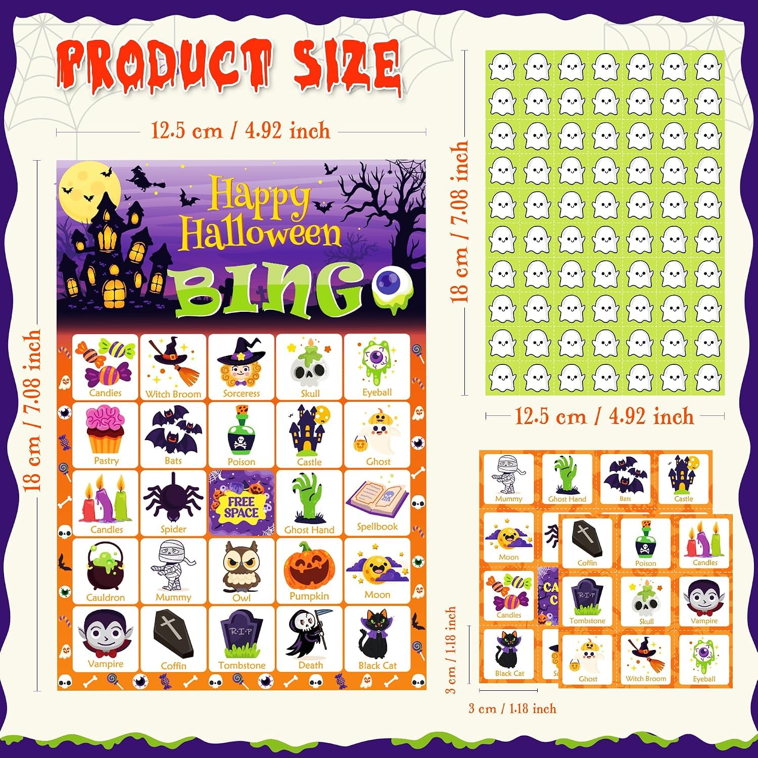 Halloween Games - Halloween Bingo for Kids | Halloween Party Favors - 24 Players Halloween Toys Gifts Party Supplies | Halloween Crafts Accessories Treats Activities for Family