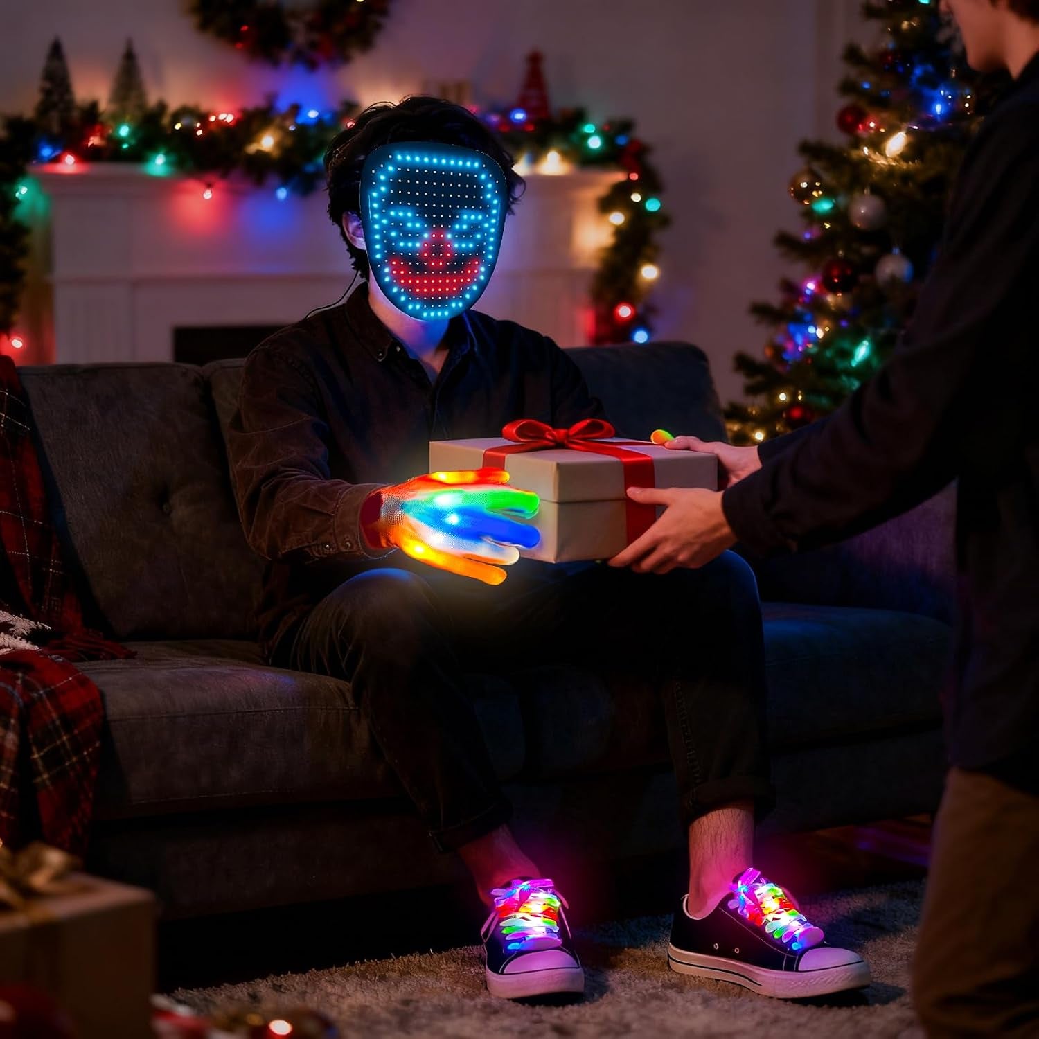 3 Set Halloween Gesture Sensing LED Mask Glow Skeleton Gloves & Shoelaces