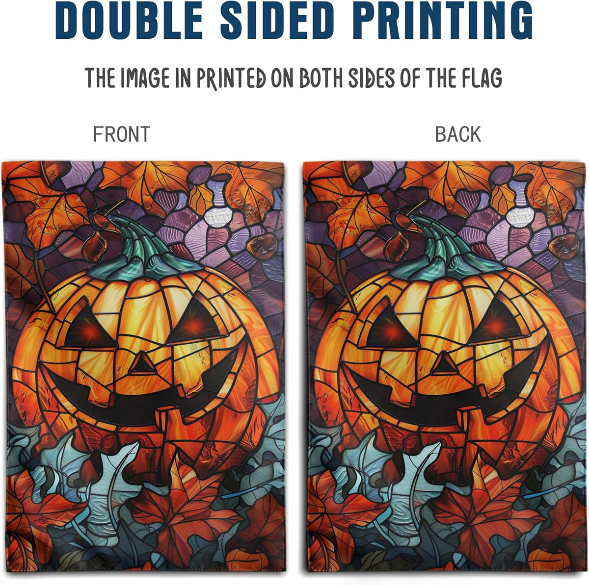 Scary Pumpkin Garden Flag Spooky Halloween Yard Flags for outside 12X18 Double Sided Small Fall Outdoor Flag Stained Glass Autumn Flags for Porch Lawn Farmhouse Thanksgiving Decor
