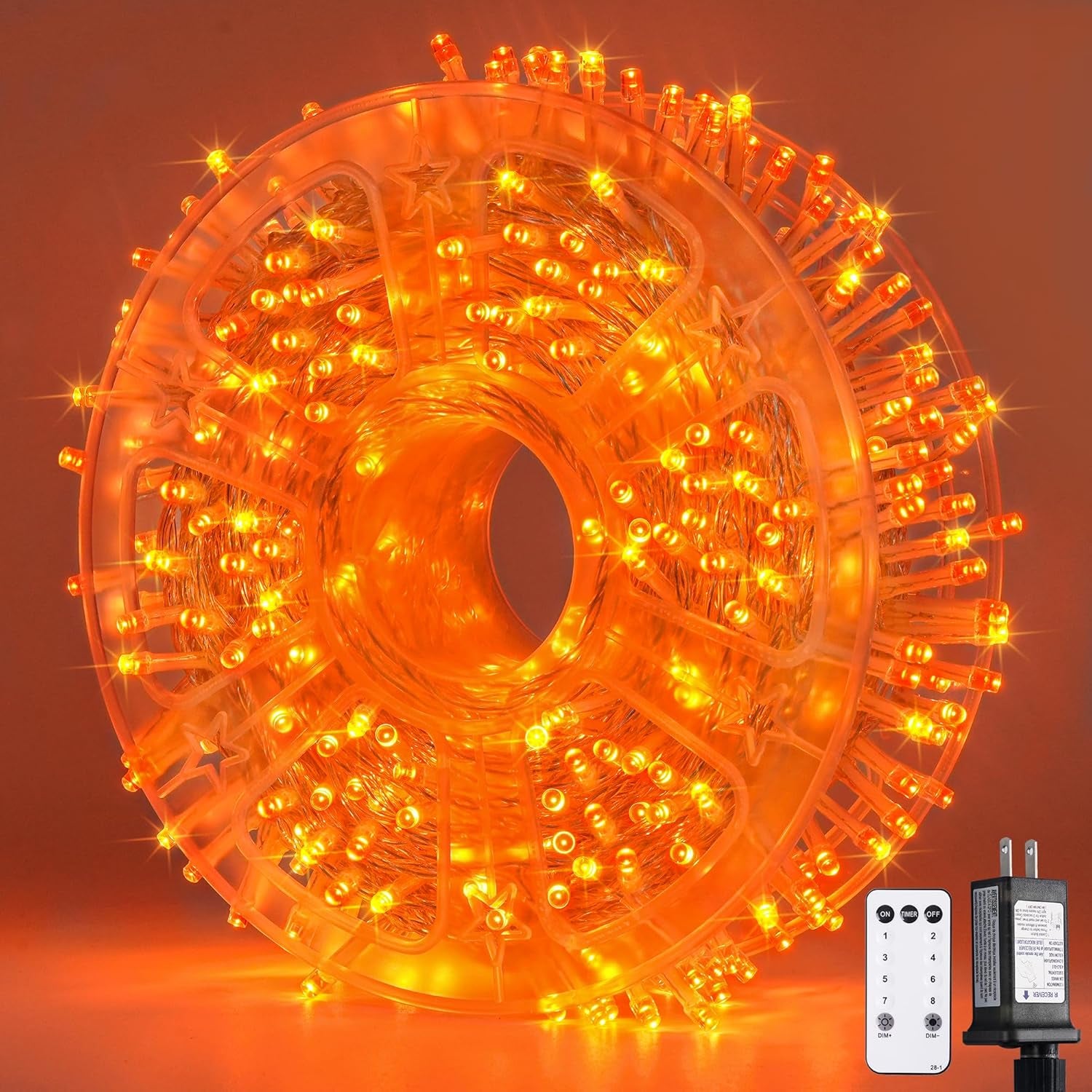 400 LED Orange Lights for Halloween Decor, Plug in with Remote