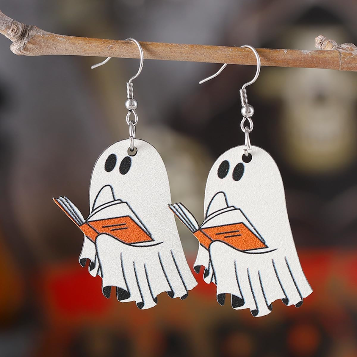 Halloween Drop Dangle Earrings for Women Lightweight Wooden Pumpkin Black Bat Halloween Earrings Cute Black Cat Ghost Earrings Halloweens Theme Gifts Party