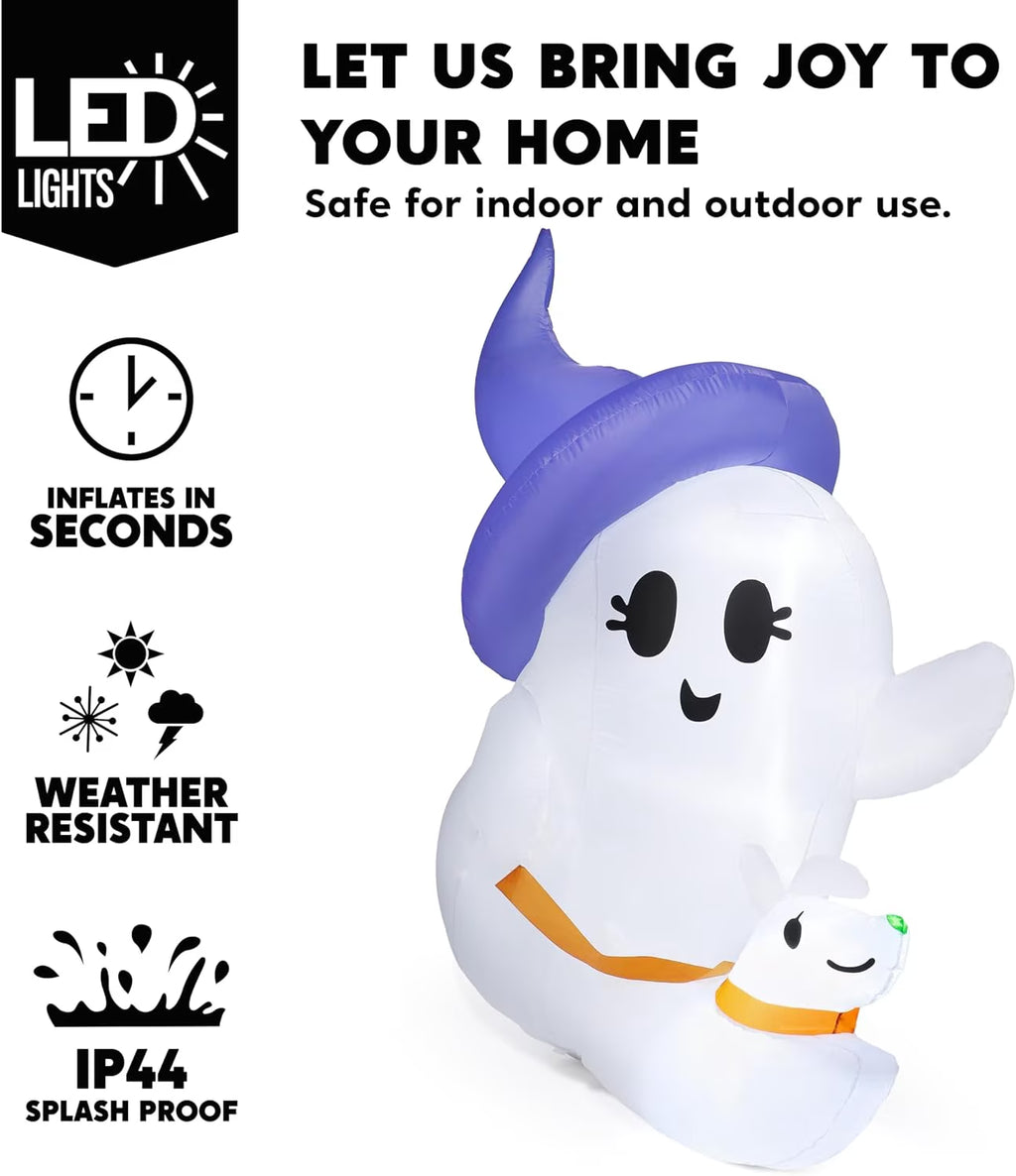 Joyfy 6 Ft Halloween Inflatable Ghost Walking Dog,Cute White Blow up Decor with LED Lights,Outdoor Yard Decoration for Garden,Lawn,Party
