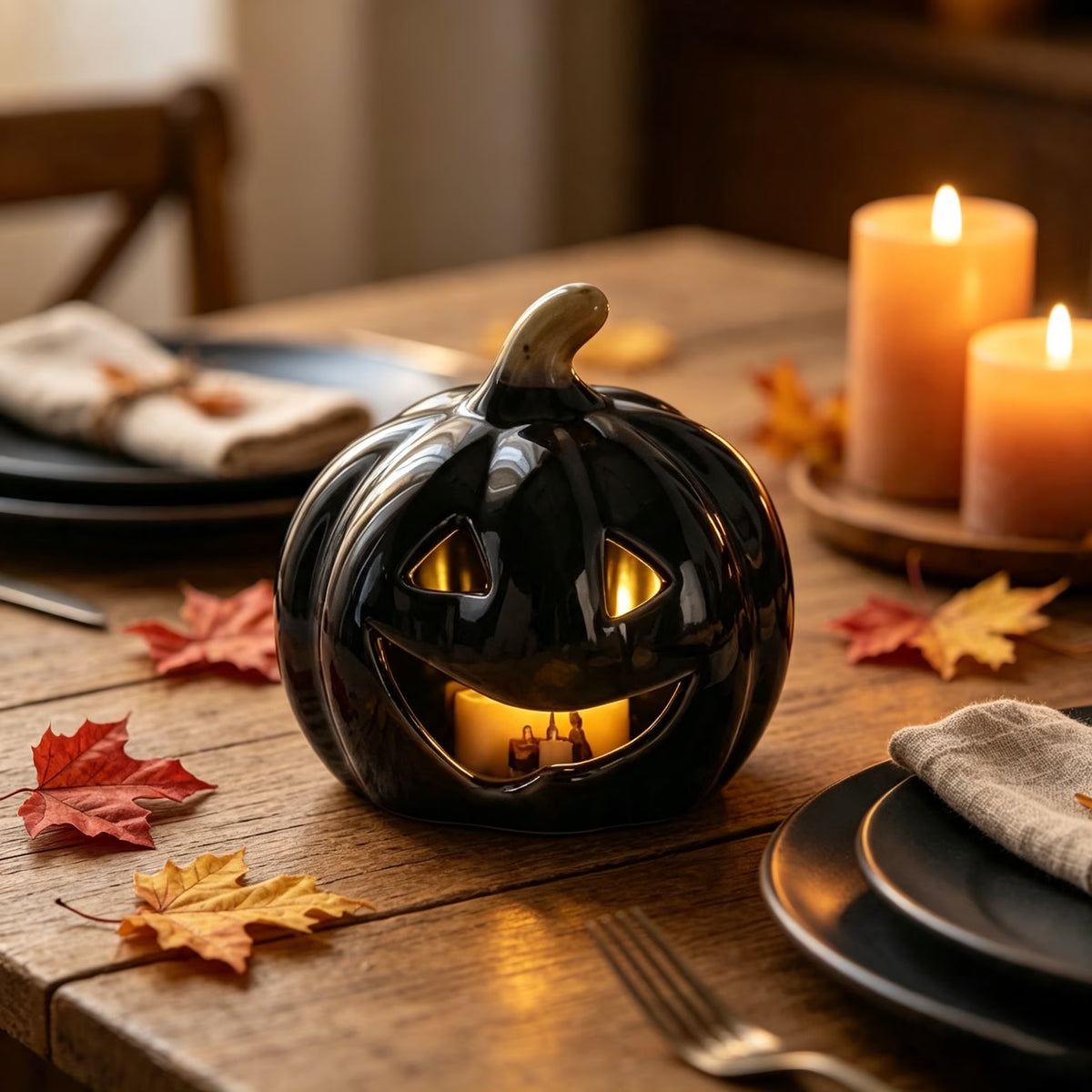 Dengmore 2026 Upgraded 8Inch Warm Light Pumpkin Lantern Scene Layout Halloween Decorations Light up Pumpkin 3D Fall Pumpkin Battery Operated Orange