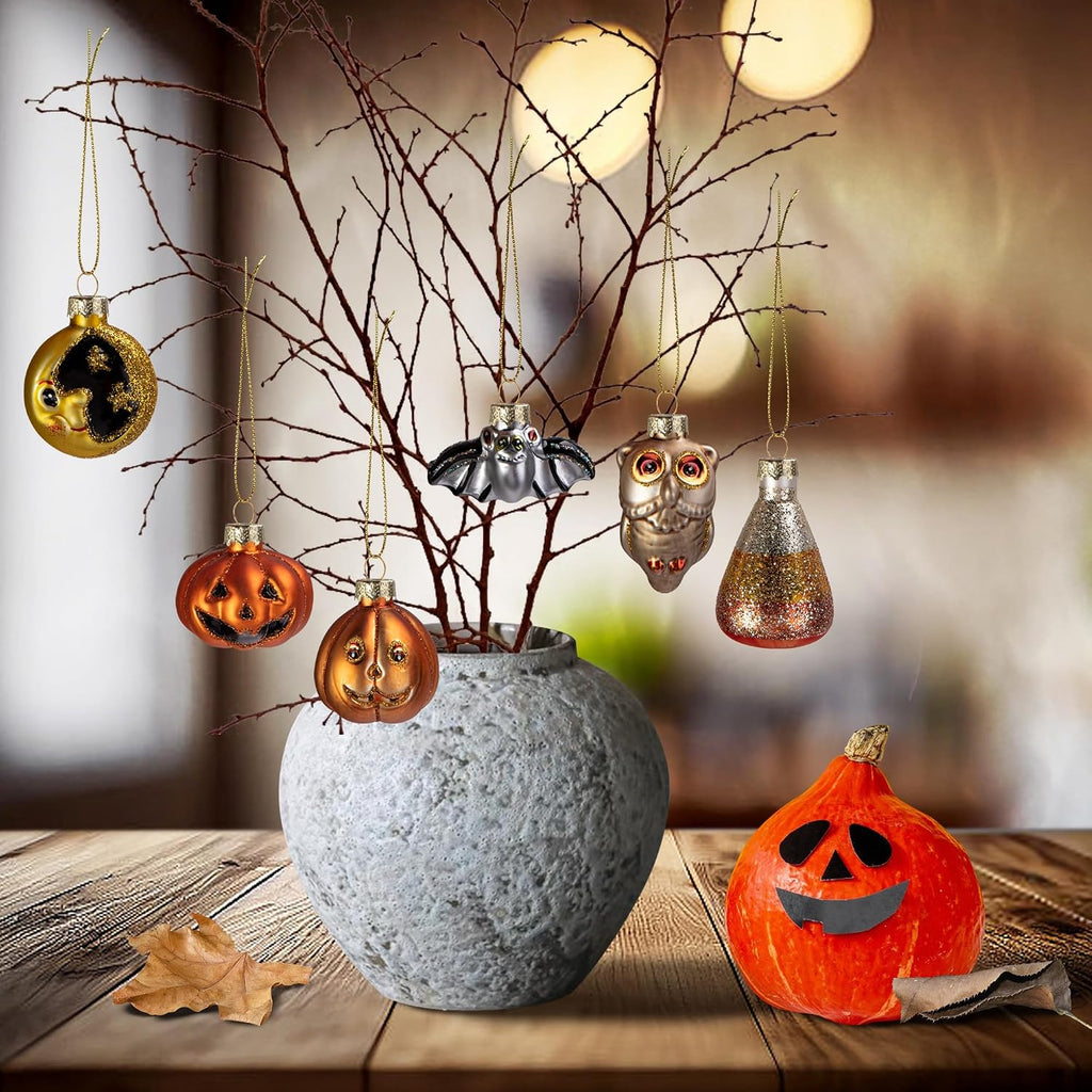 6 Pcs Halloween Glass Blown Hanging Ornaments, Halloween Spooky Tree Decor