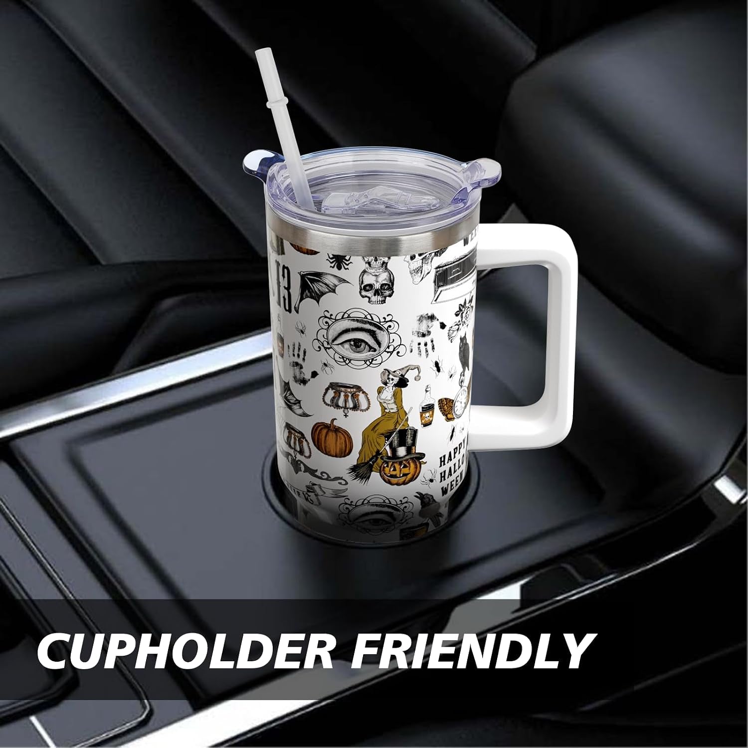 Halloween Tumbler 40 Oz Tumblers with Handle and Straw Goth Gothic Stainless Steel Insulated Coffee Cups Mugs Halloweens Gifts Stuff for Women Girls