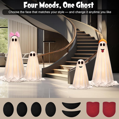 Halloween Decorations Outdoor Indoor, 2 Pack Light up Cute Ghost Decoration, Spooky DIY Standing Decor Set with Small Accessories for Front Yards, Gardens, Porch, Lawn and Party