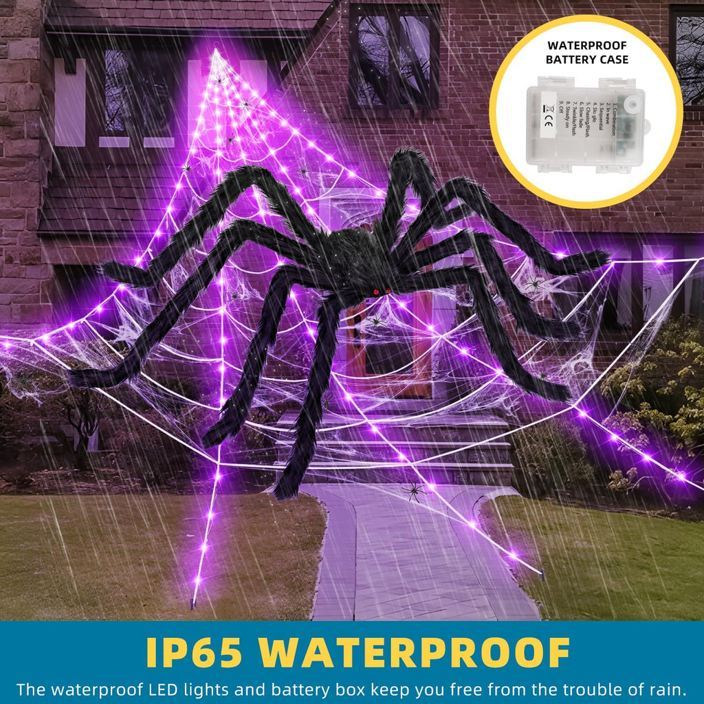 200" Halloween Decorations Light up Spider Web with 250 LED Lights Decor.