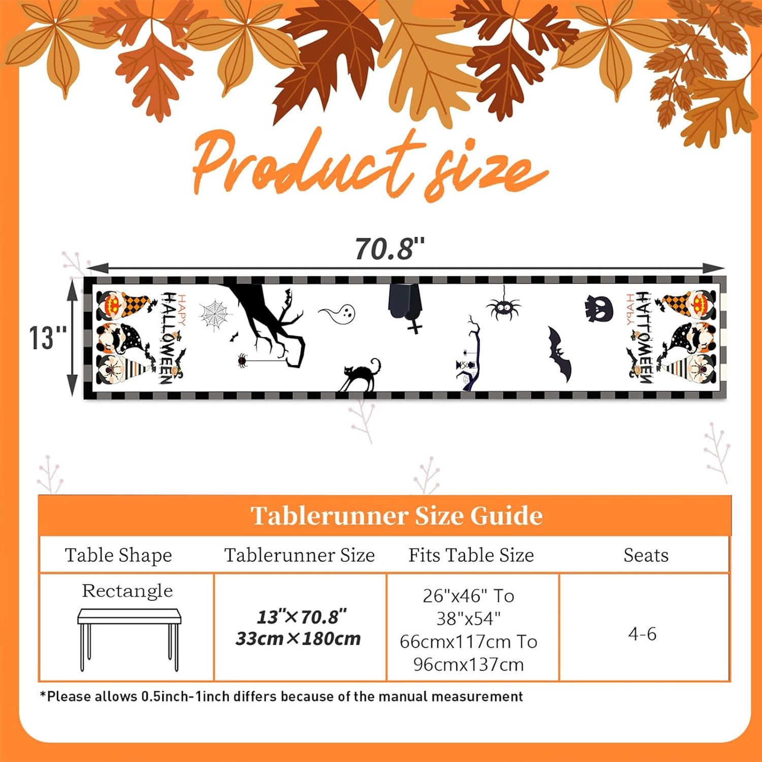 Halloween Table Runner, Happy Halloween Kitchen Dining Table Decorations, Table Runner Fall for Home Party Decor 13X72 Inch
