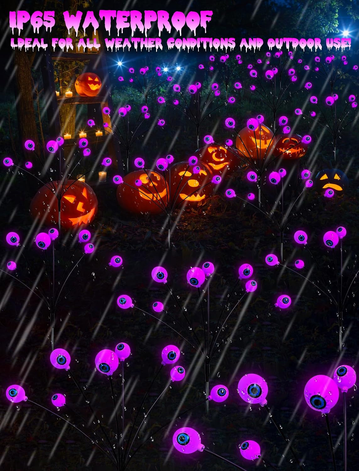 Solar Halloween Lights Outdoor Decorations - 4 Pack 32 LED Solar Eyeball Lights for Yard, Scary Eyeballs Halloween Light for Outside, Pathway, Walkway, Landscape, Garden, Party Decor (Purple)
