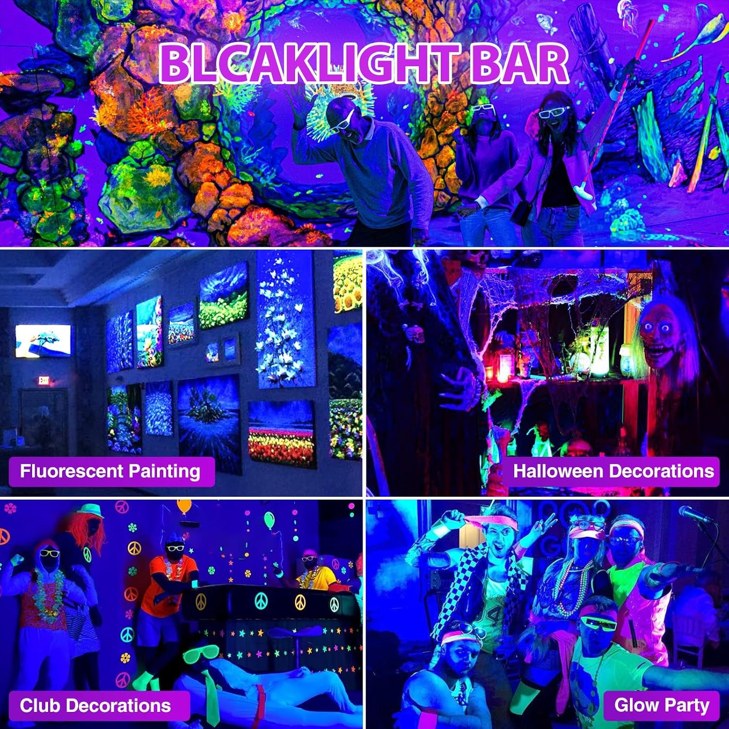 45W LED Black Light Bar,Black Lights for Glow Party,Waterproof Blacklight with Plug & Switch, Halloween Light for Glow in the Dark Party Supplies,Bedroom,Body Paint,Stage Lighting,2 Pack