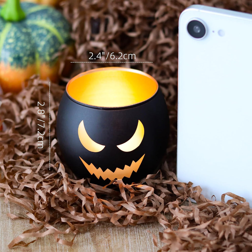 Halloween Table Decor Set of 6, Jack O Lanterns Black Glass Votive Tealight Candle Holders, Halloween Decorations Indoor Party Mantel Coffe Table Centerpiece Decor