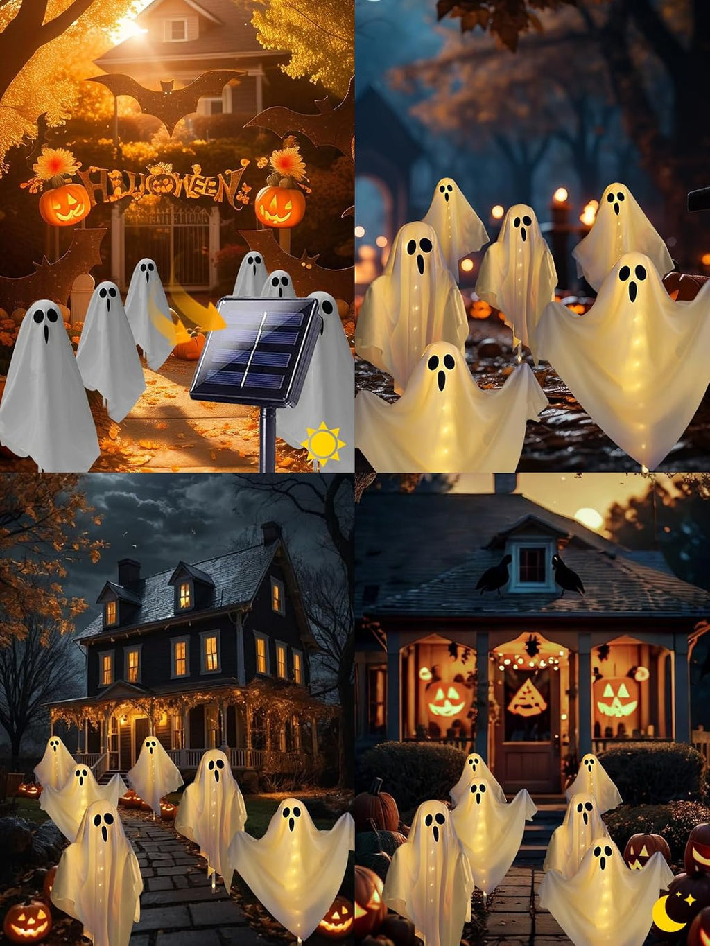 6-Pack Ghost Solar Halloween Decorations Outdoor, Waterproof Solar Halloweens Lights for outside Decor, Halloween-Ghost Path Lights for Scary Party Yard Garden Lawn Holiday Decoration(Warm White)