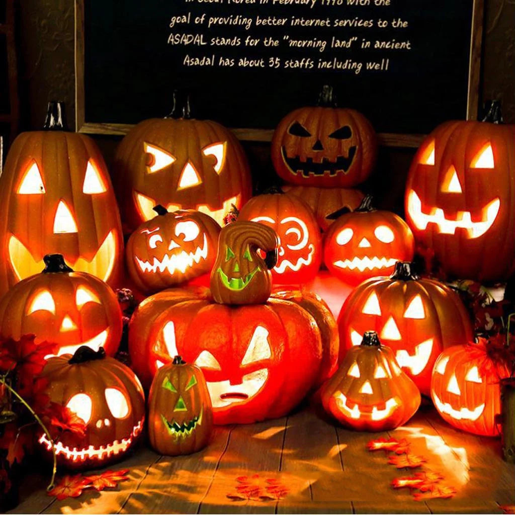 Fridja Halloween Decor LED Pumpkin Lantern Scene Layout Home Decoration Halloween Decorations Light up Pumpkin 3D Fall Resin Pumpkin Battery Operated Orange