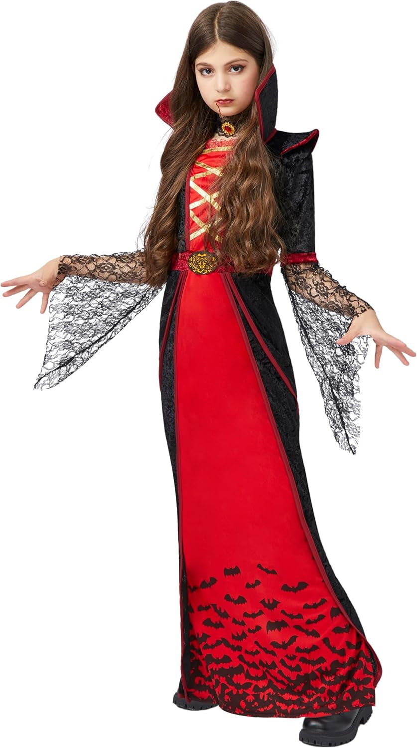 Royal Vampire Costume for Girls, Deluxe Set Halloween Gothic Victorian Vampiress Queen Costume