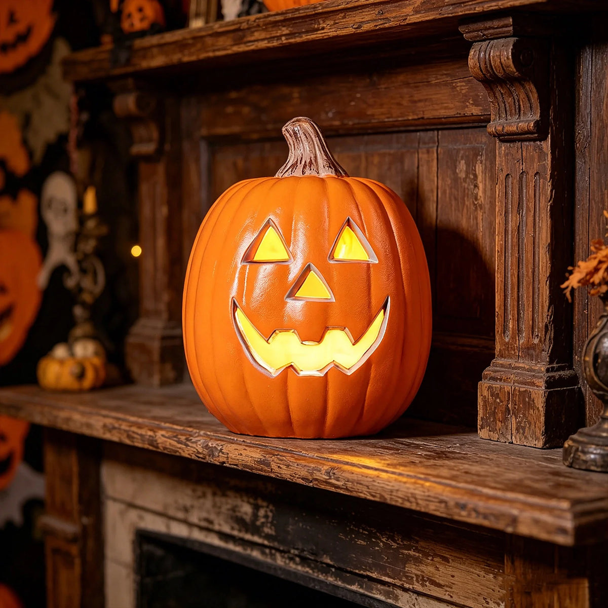Dengmore 2026 Upgraded 8Inch Warm Light Pumpkin Lantern Scene Layout Halloween Decorations Light up Pumpkin 3D Fall Pumpkin Battery Operated Orange