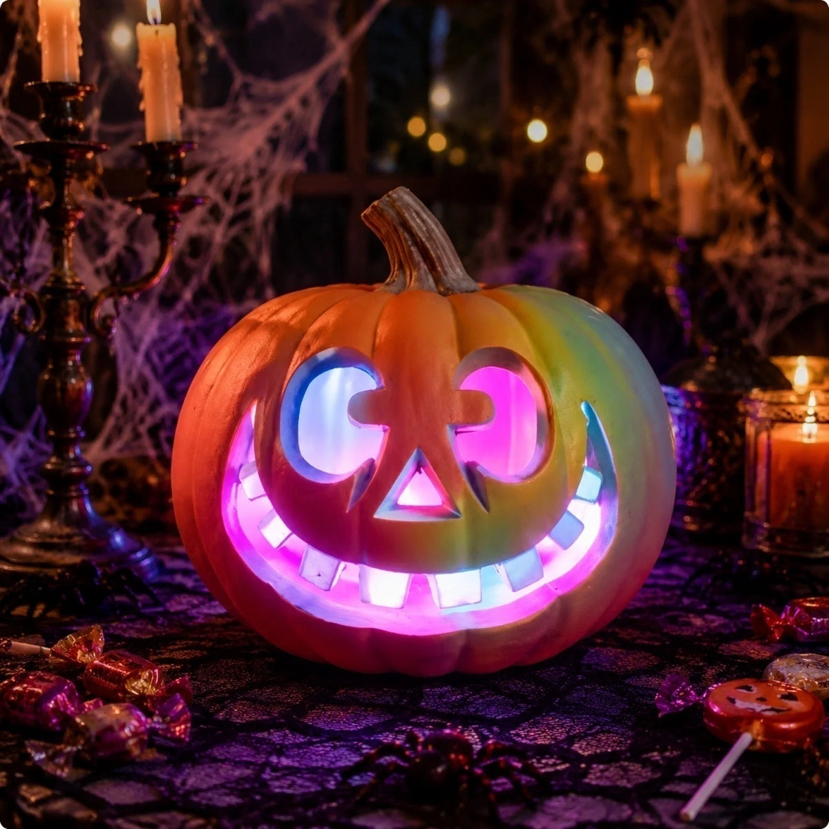 Dengmore 2026 Upgraded 8Inch Warm Light Pumpkin Lantern Scene Layout Halloween Decorations Light up Pumpkin 3D Fall Pumpkin Battery Operated Orange