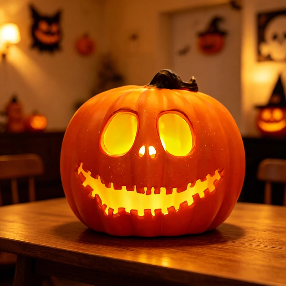 Dengmore 2026 Upgraded 8Inch Warm Light Pumpkin Lantern Scene Layout Halloween Decorations Light up Pumpkin 3D Fall Pumpkin Battery Operated Orange