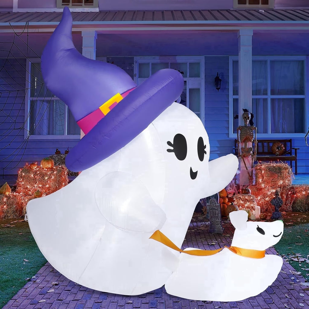 Joyfy 6 Ft Halloween Inflatable Ghost Walking Dog,Cute White Blow up Decor with LED Lights,Outdoor Yard Decoration for Garden,Lawn,Party