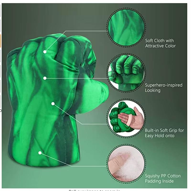 Green foam hand toy detail view with textured, flexible surface