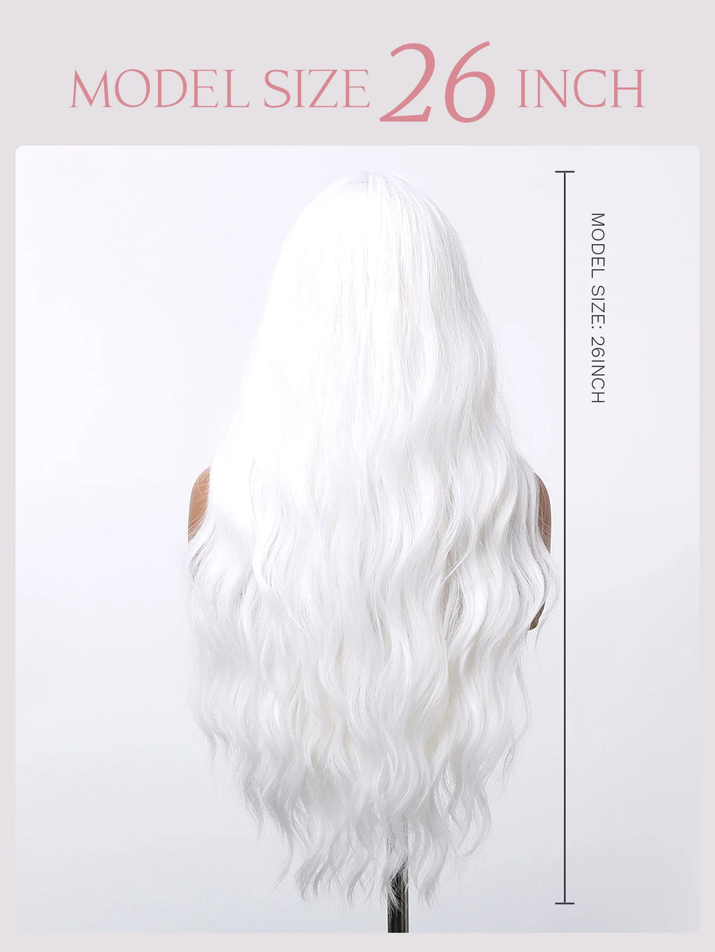 Long synthetic wig, white wavy hair detail with model display