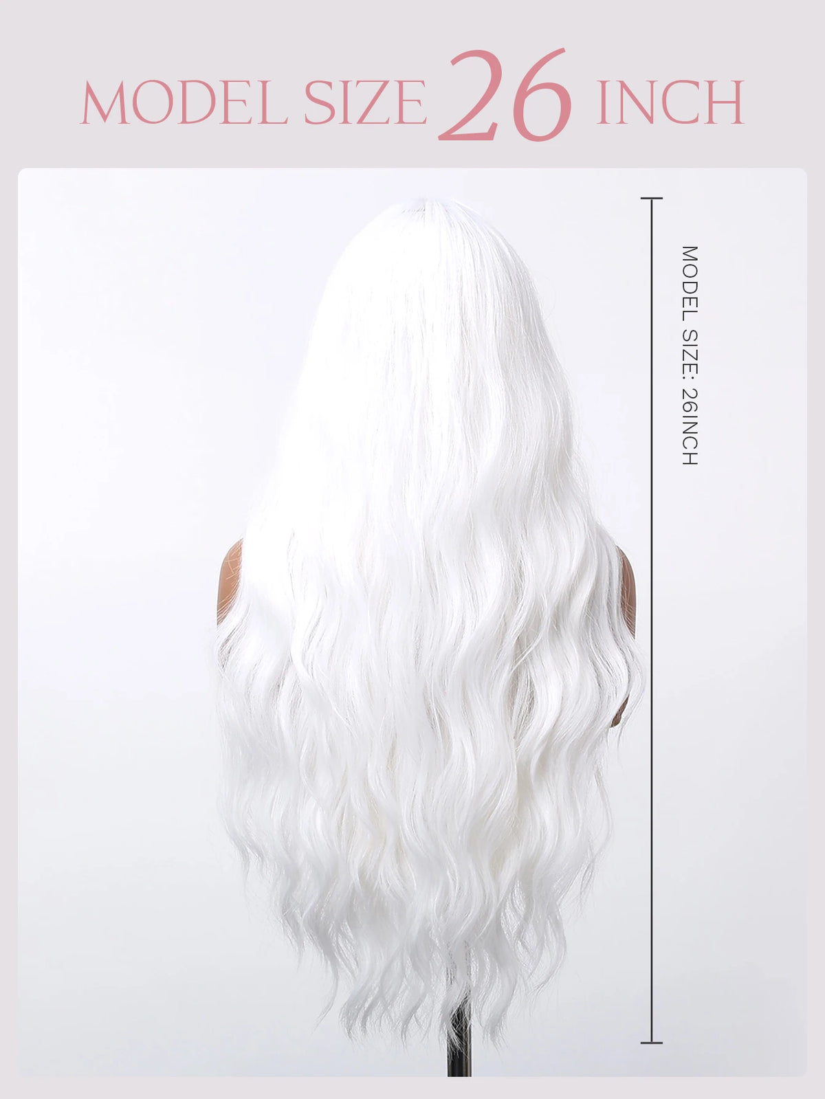 Long synthetic wig, white wavy hair detail with model display