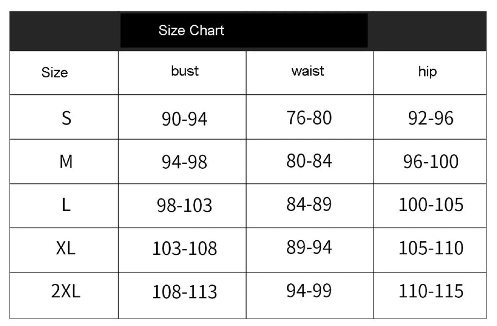 Thriller jacket costume size chart with measurements in table format