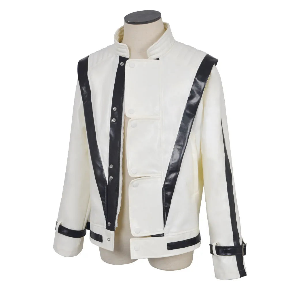 Thriller jacket costume white front view with black contrast stripes