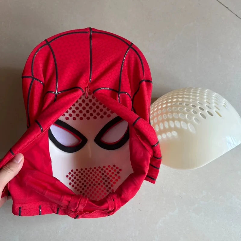 Spider-Man hat detail view showing red and white design with mesh lining