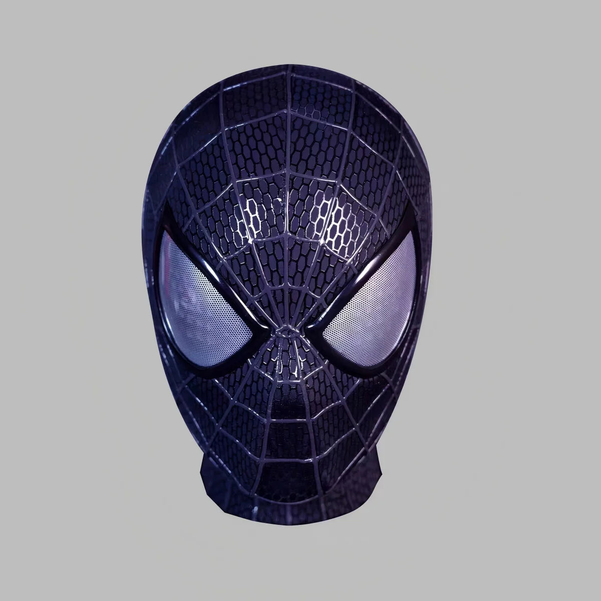 Spider-Man adult mask front view in purple and white with web pattern