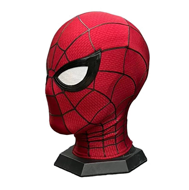Spider-Man adult mask front view in red and black on white background