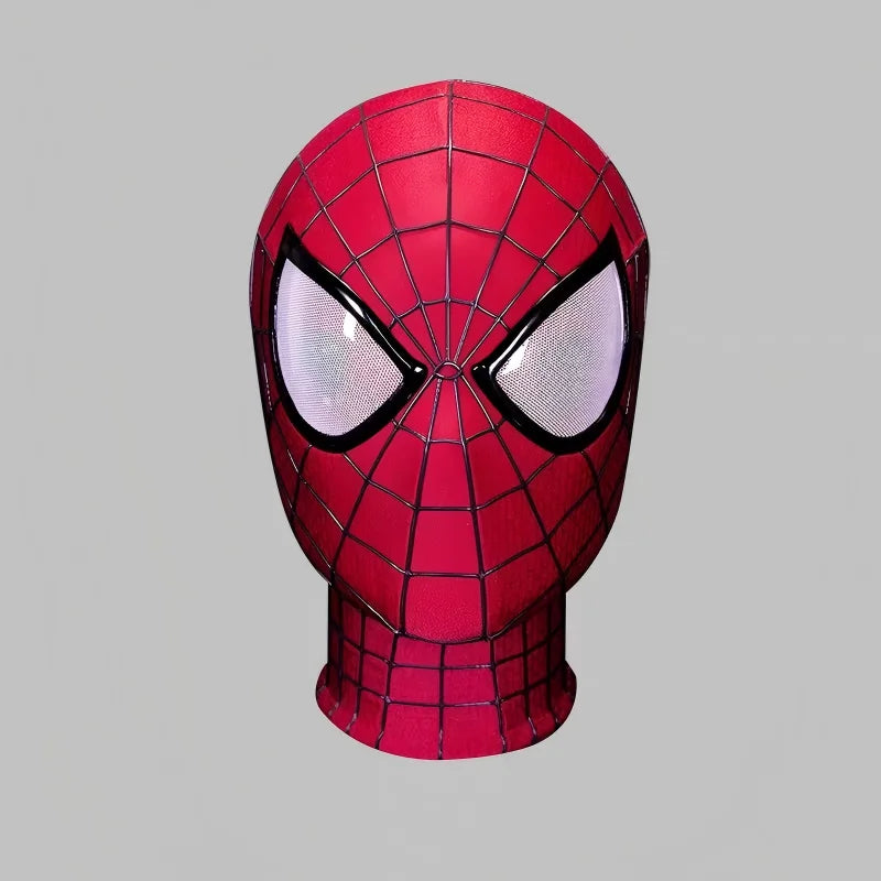 Spider-Man adult mask front view in red and white with web pattern